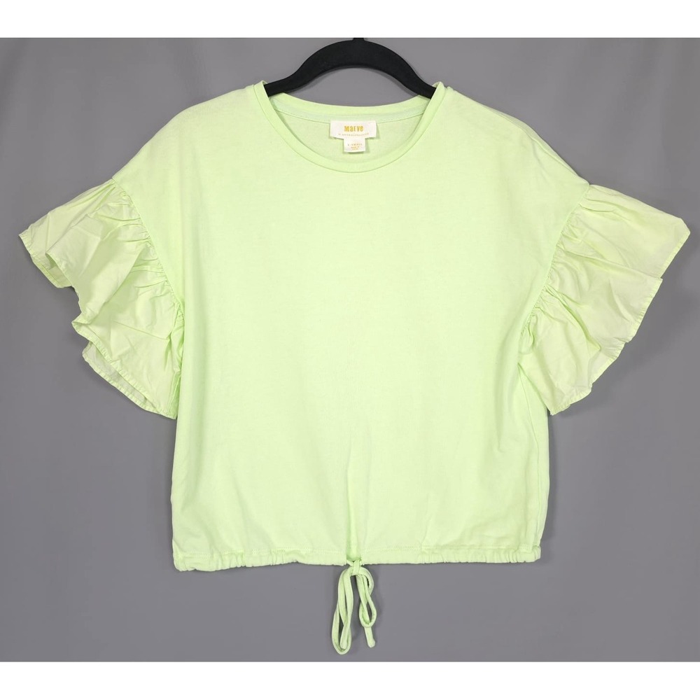 Anthropologie Maeve Top Size XS English Factory Ruffled‎ Drop Shoulder Lime - Picture 7 of 13